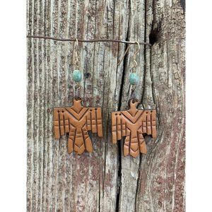 J. Forks Leather Thunderbird Earrings with Turquoise NEW
